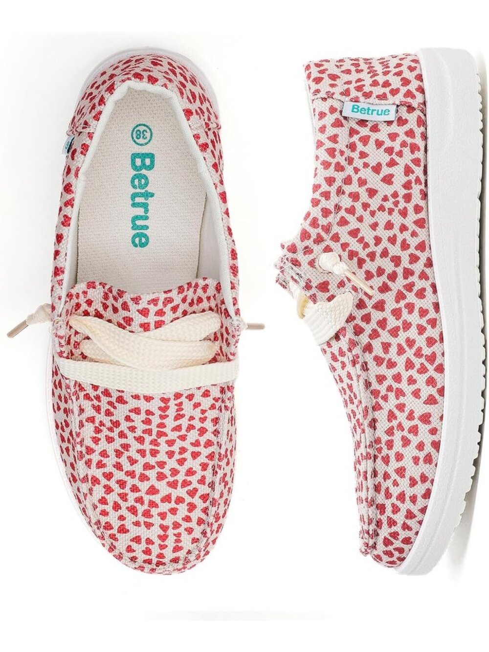 🆕Women's Red White Lightweight Boat Shoes Casual Loafers, Slip On Deck Shoes